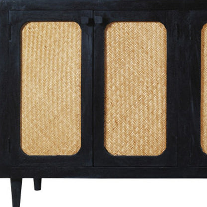 94" Black Distressed Solid Wood Sideboard with Six Doors HomeRoots