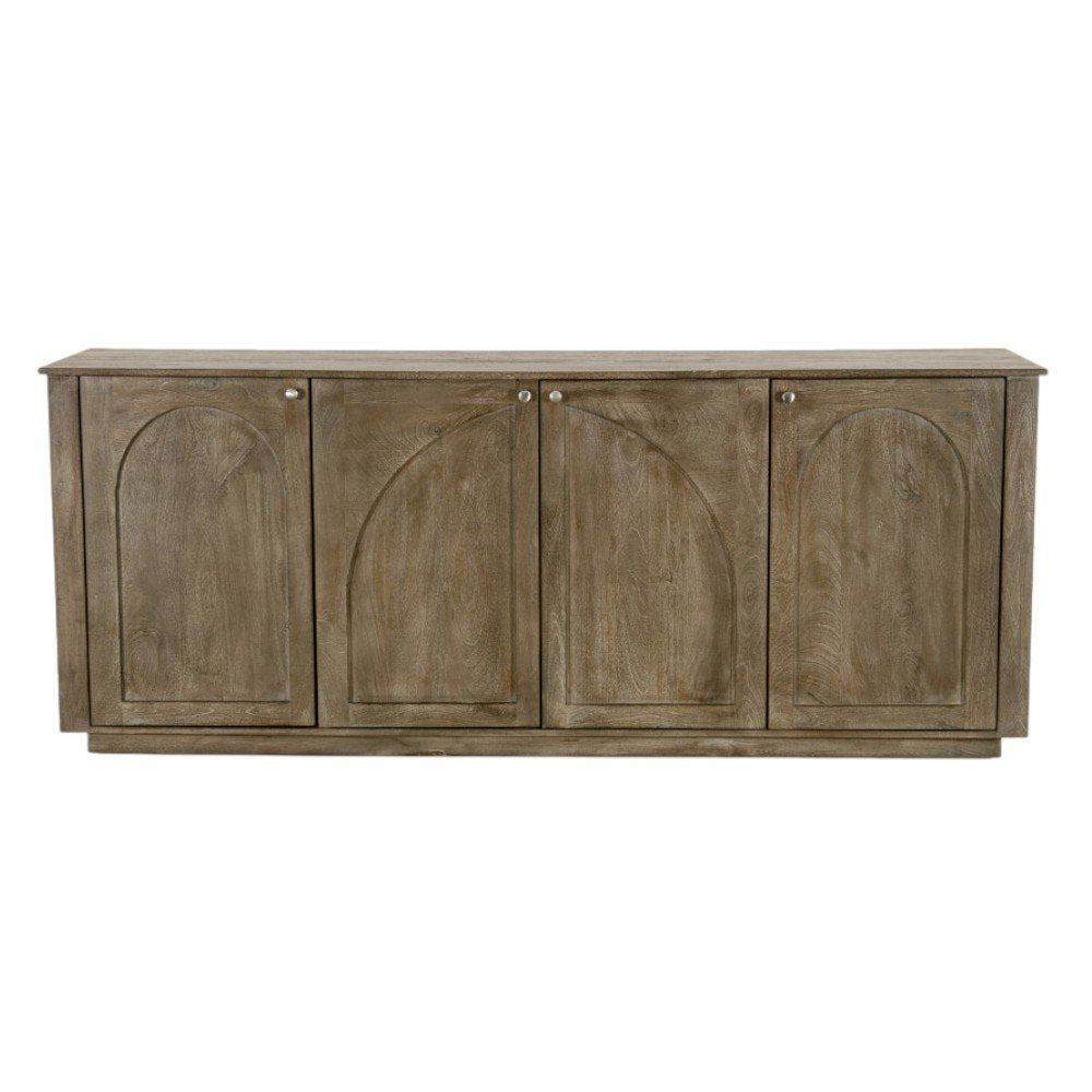 80" Brown Distressed Solid Wood Carved Geometric Sideboard With Four Doors HomeRoots