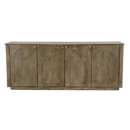 80" Brown Distressed Solid Wood Carved Geometric Sideboard With Four Doors HomeRoots