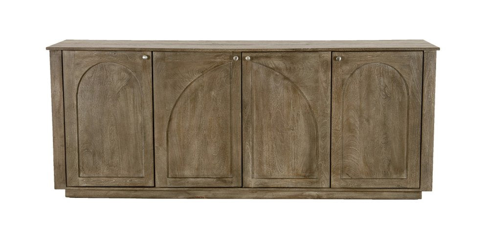 80" Brown Distressed Solid Wood Carved Geometric Sideboard With Four Doors HomeRoots