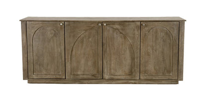80" Brown Distressed Solid Wood Carved Geometric Sideboard With Four Doors HomeRoots