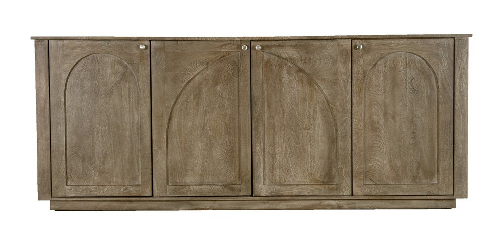 80" Brown Distressed Solid Wood Carved Geometric Sideboard With Four Doors HomeRoots