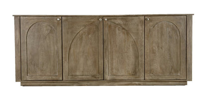 80" Brown Distressed Solid Wood Carved Geometric Sideboard With Four Doors HomeRoots
