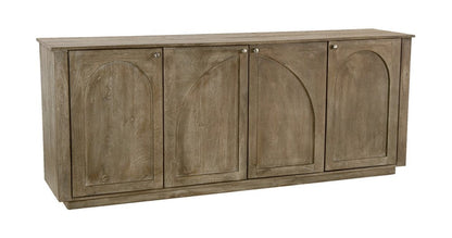 80" Brown Distressed Solid Wood Carved Geometric Sideboard With Four Doors HomeRoots