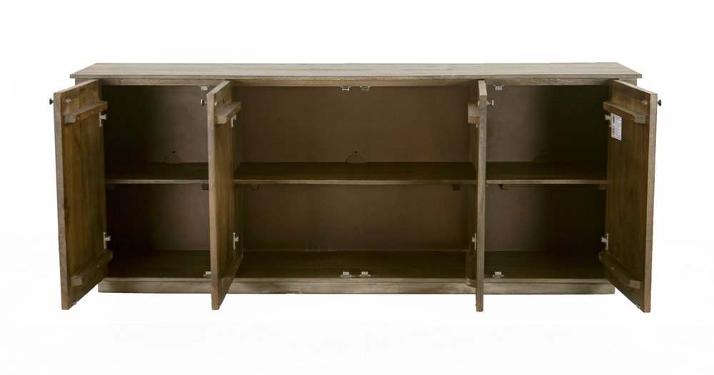 80" Brown Distressed Solid Wood Carved Geometric Sideboard With Four Doors HomeRoots