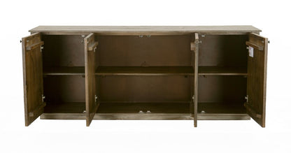 80" Brown Distressed Solid Wood Carved Geometric Sideboard With Four Doors HomeRoots