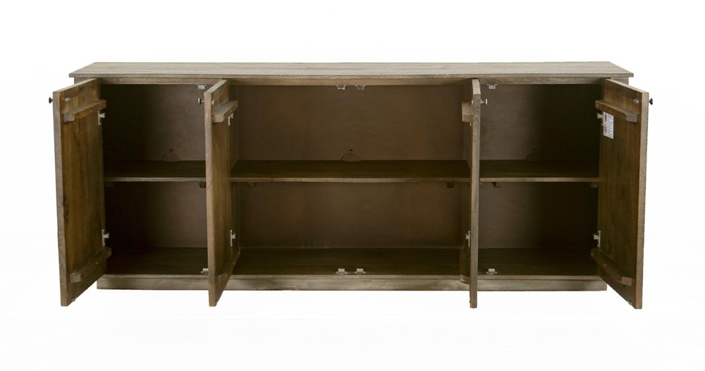 80" Brown Distressed Solid Wood Carved Geometric Sideboard With Four Doors HomeRoots