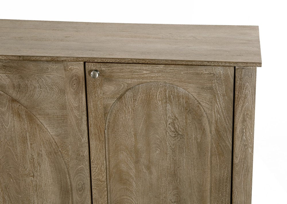 80" Brown Distressed Solid Wood Carved Geometric Sideboard With Four Doors HomeRoots