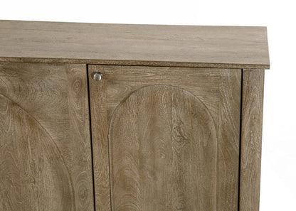80" Brown Distressed Solid Wood Carved Geometric Sideboard With Four Doors HomeRoots
