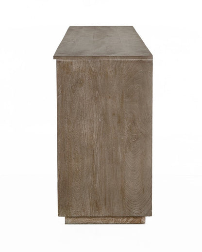 80" Brown Distressed Solid Wood Carved Geometric Sideboard With Four Doors HomeRoots