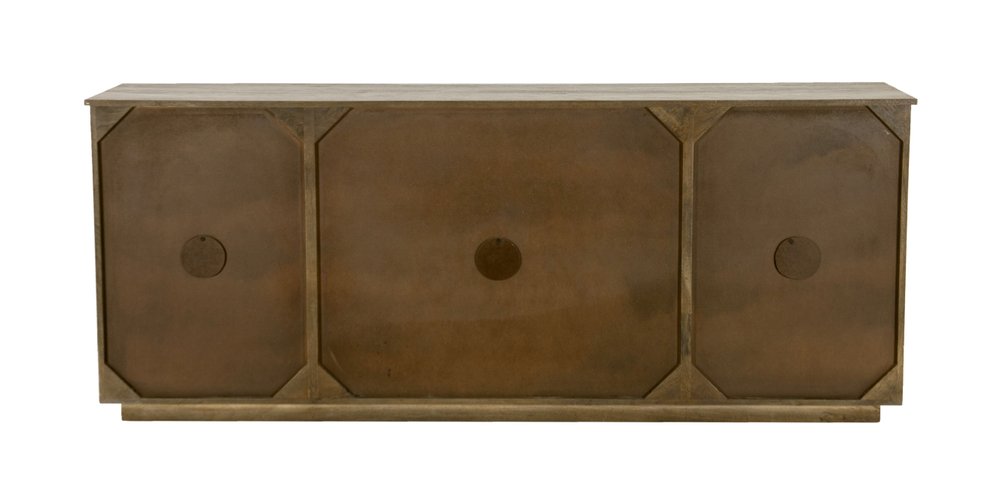 80" Brown Distressed Solid Wood Carved Geometric Sideboard With Four Doors HomeRoots