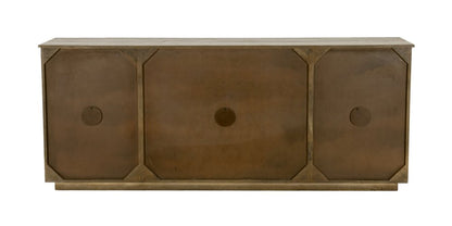 80" Brown Distressed Solid Wood Carved Geometric Sideboard With Four Doors HomeRoots