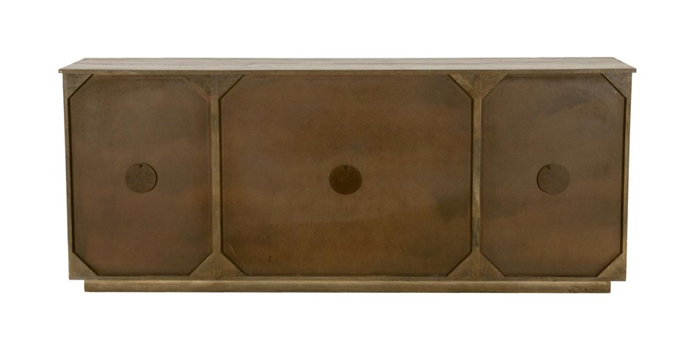 80" Brown Distressed Solid Wood Carved Geometric Sideboard With Four Doors HomeRoots