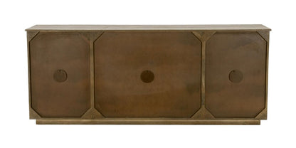 80" Brown Distressed Solid Wood Carved Geometric Sideboard With Four Doors HomeRoots