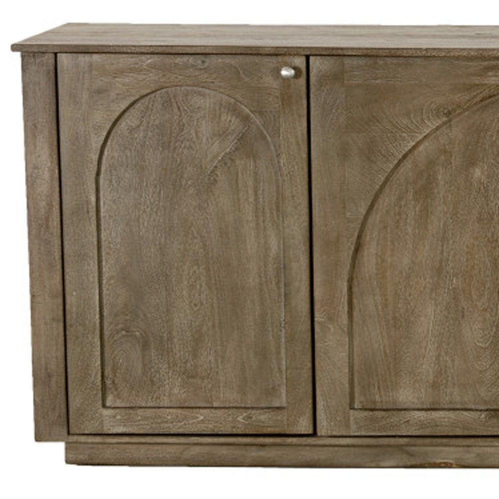 80" Brown Distressed Solid Wood Carved Geometric Sideboard With Four Doors HomeRoots