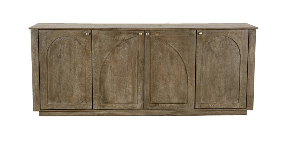 80" Brown Distressed Solid Wood Carved Geometric Sideboard With Four Doors HomeRoots