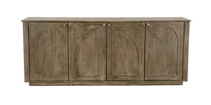 80" Brown Distressed Solid Wood Carved Geometric Sideboard With Four Doors HomeRoots