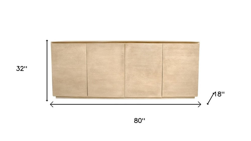 80" Natural Distressed Solid Wood Sideboard With Four Doors HomeRoots