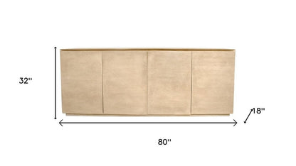 80" Natural Distressed Solid Wood Sideboard With Four Doors HomeRoots