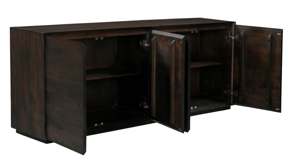 80" Dark Brown Distressed Solid Wood Sideboard With Four Doors HomeRoots