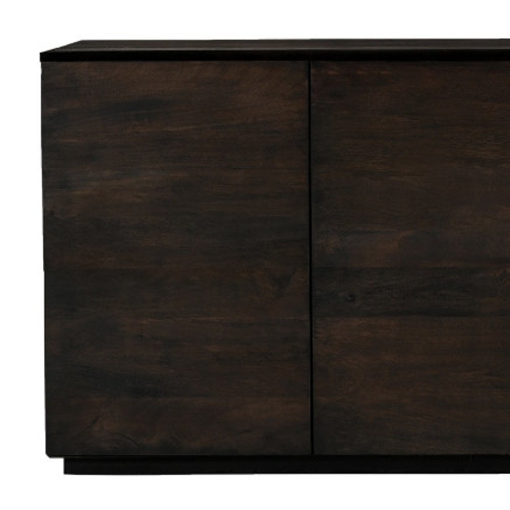 80" Dark Brown Distressed Solid Wood Sideboard With Four Doors HomeRoots