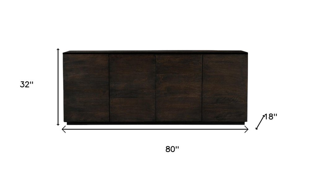 80" Dark Brown Distressed Solid Wood Sideboard With Four Doors HomeRoots