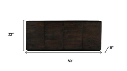 80" Dark Brown Distressed Solid Wood Sideboard With Four Doors HomeRoots