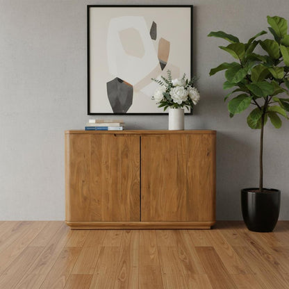 48" Tan Distressed Solid Wood Sideboard With Two Doors HomeRoots