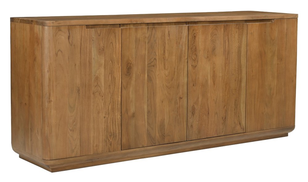 72" Tan Distressed Solid Wood Sideboard Soft Close with Four Doors HomeRoots