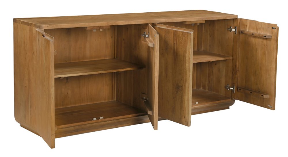 72" Tan Distressed Solid Wood Sideboard Soft Close with Four Doors HomeRoots