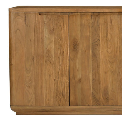 72" Tan Distressed Solid Wood Sideboard Soft Close with Four Doors HomeRoots