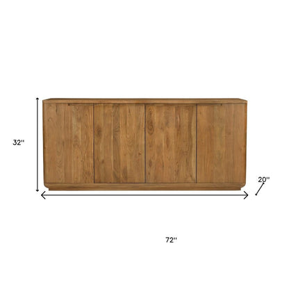72" Tan Distressed Solid Wood Sideboard Soft Close with Four Doors HomeRoots