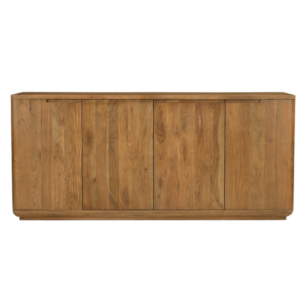 72" Tan Distressed Solid Wood Sideboard Soft Close with Four Doors HomeRoots