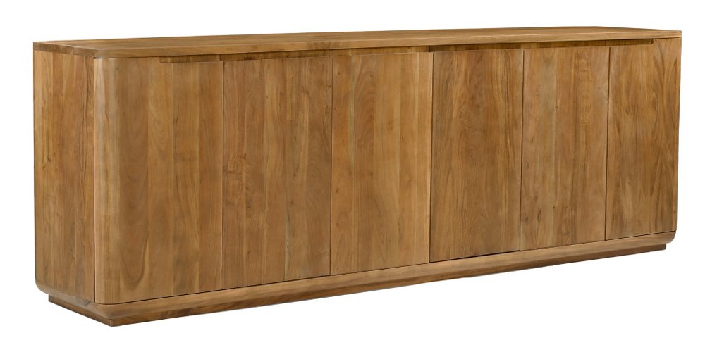 96" Tan Distressed Solid Wood Sideboard With Six Doors HomeRoots