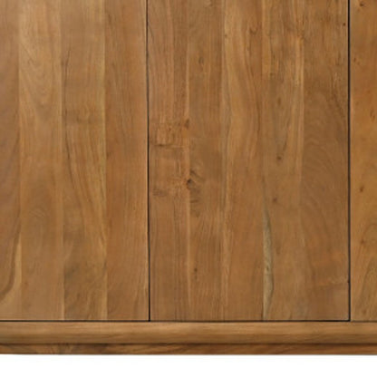 96" Tan Distressed Solid Wood Sideboard With Six Doors HomeRoots