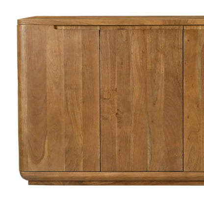 96" Tan Distressed Solid Wood Sideboard With Six Doors HomeRoots
