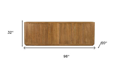 96" Tan Distressed Solid Wood Sideboard With Six Doors HomeRoots