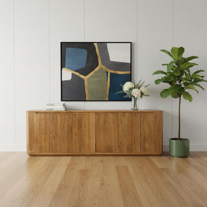 96" Tan Distressed Solid Wood Sideboard With Six Doors HomeRoots