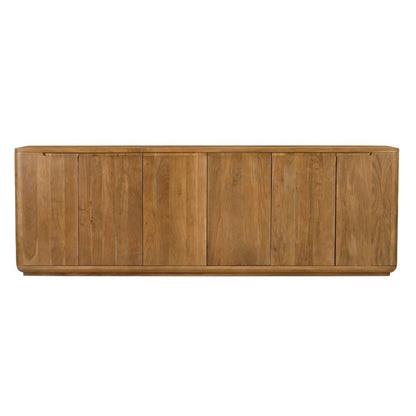 96" Tan Distressed Solid Wood Sideboard With Six Doors HomeRoots
