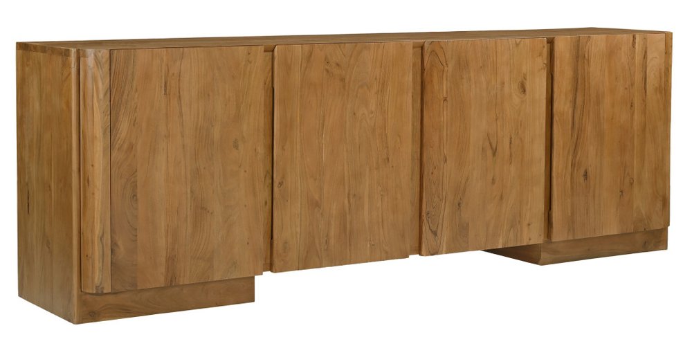 96" Tan Distressed Solid Wood Sideboard Soft Close with Four Doors HomeRoots
