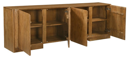 96" Tan Distressed Solid Wood Sideboard Soft Close with Four Doors HomeRoots