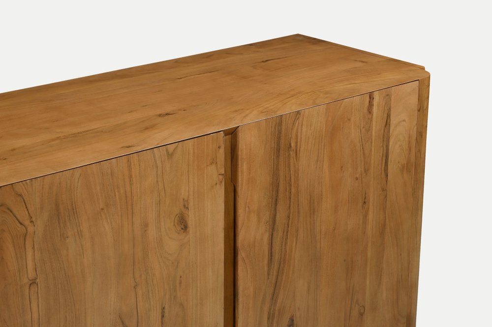 96" Tan Distressed Solid Wood Sideboard Soft Close with Four Doors HomeRoots