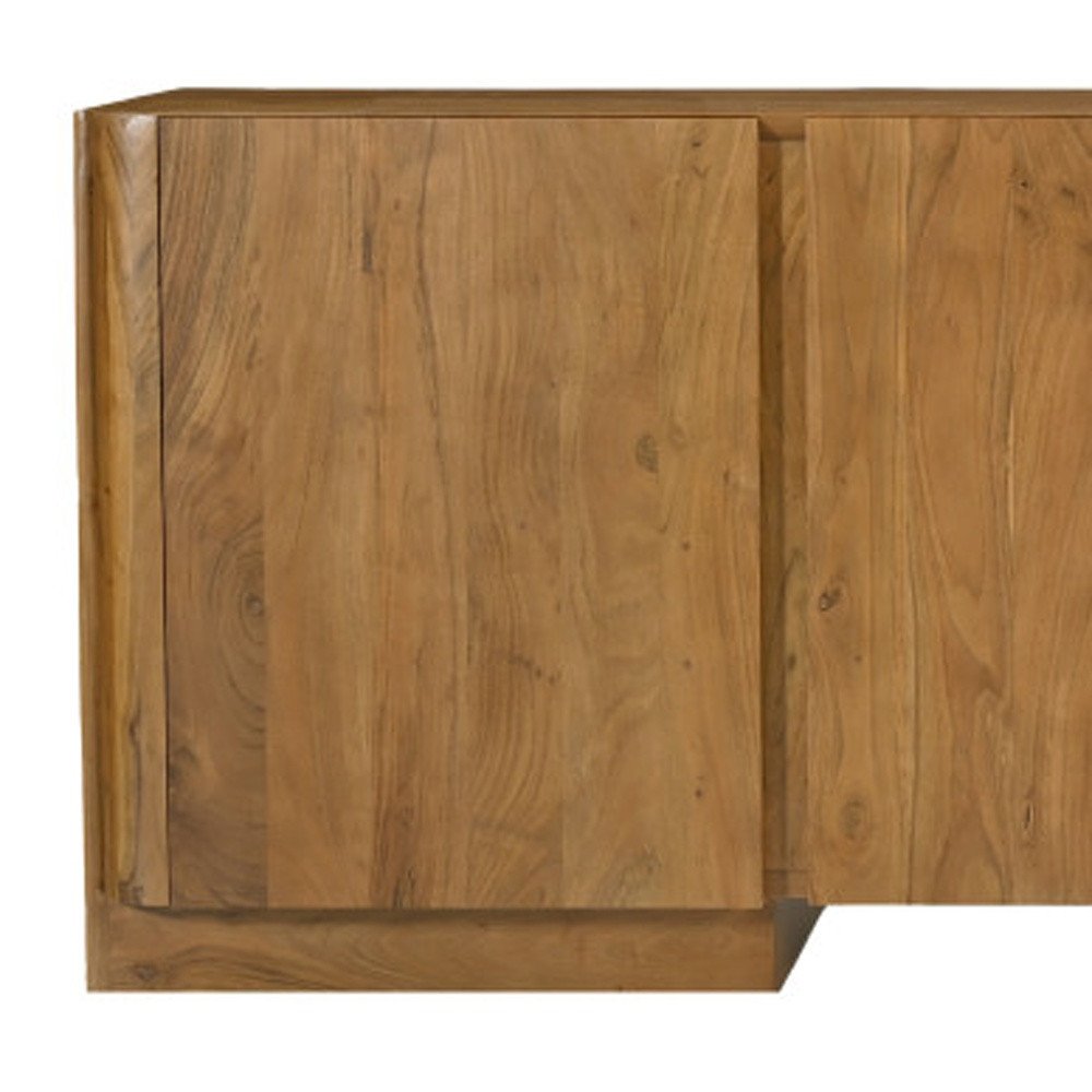96" Tan Distressed Solid Wood Sideboard Soft Close with Four Doors HomeRoots