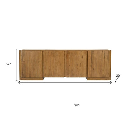 96" Tan Distressed Solid Wood Sideboard Soft Close with Four Doors HomeRoots