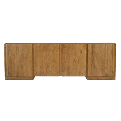 96" Tan Distressed Solid Wood Sideboard Soft Close with Four Doors HomeRoots