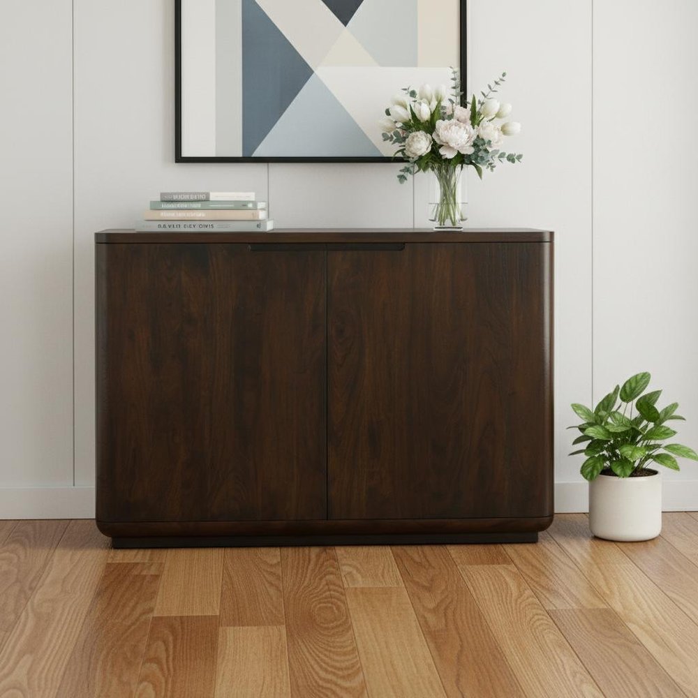 48" Dark Brown Distressed Solid Wood Sideboard With Two Doors HomeRoots