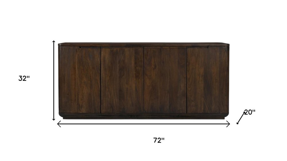 72" Dark Brown Distressed Solid Wood Sideboard With Four Doors HomeRoots