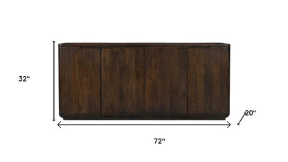 72" Dark Brown Distressed Solid Wood Sideboard With Four Doors HomeRoots