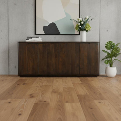 72" Dark Brown Distressed Solid Wood Sideboard With Four Doors HomeRoots