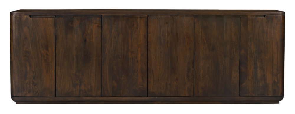 96" Dark Brown Distressed Solid Wood Sideboard With Six Doors — view 1